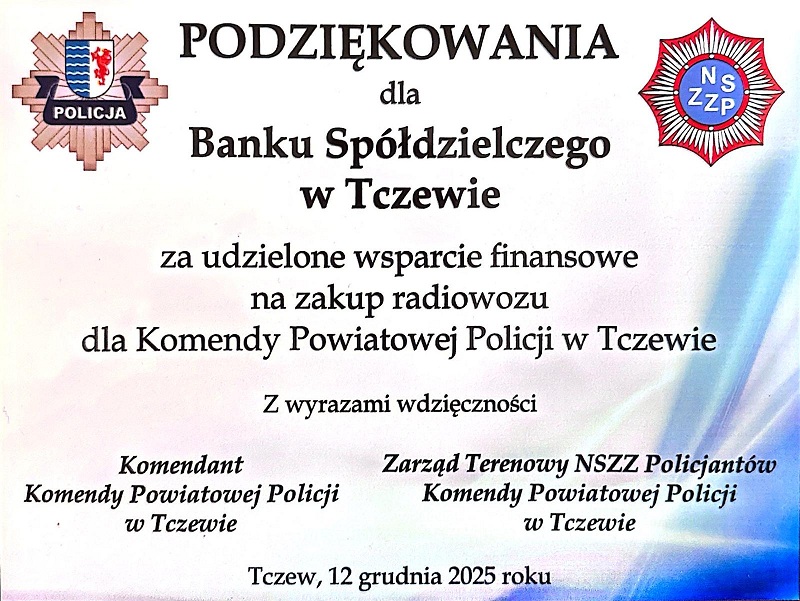 dyplom za pomoc w&nbsp;zakupie radiowozu