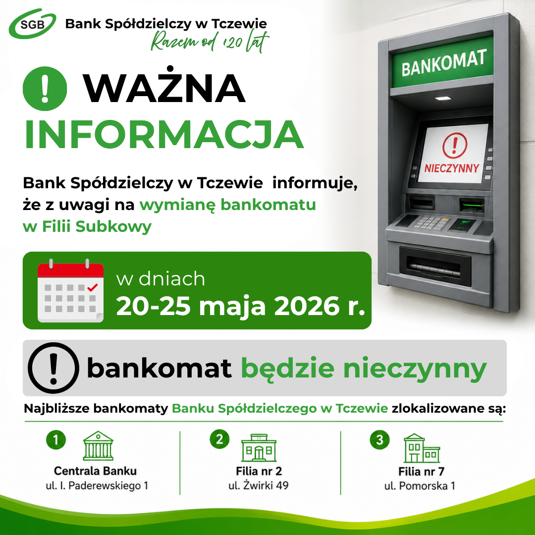 infografika informująca o&nbsp;pracach związanych z&nbsp;wymianą bankomatu w&nbsp;Filii Subkowy
