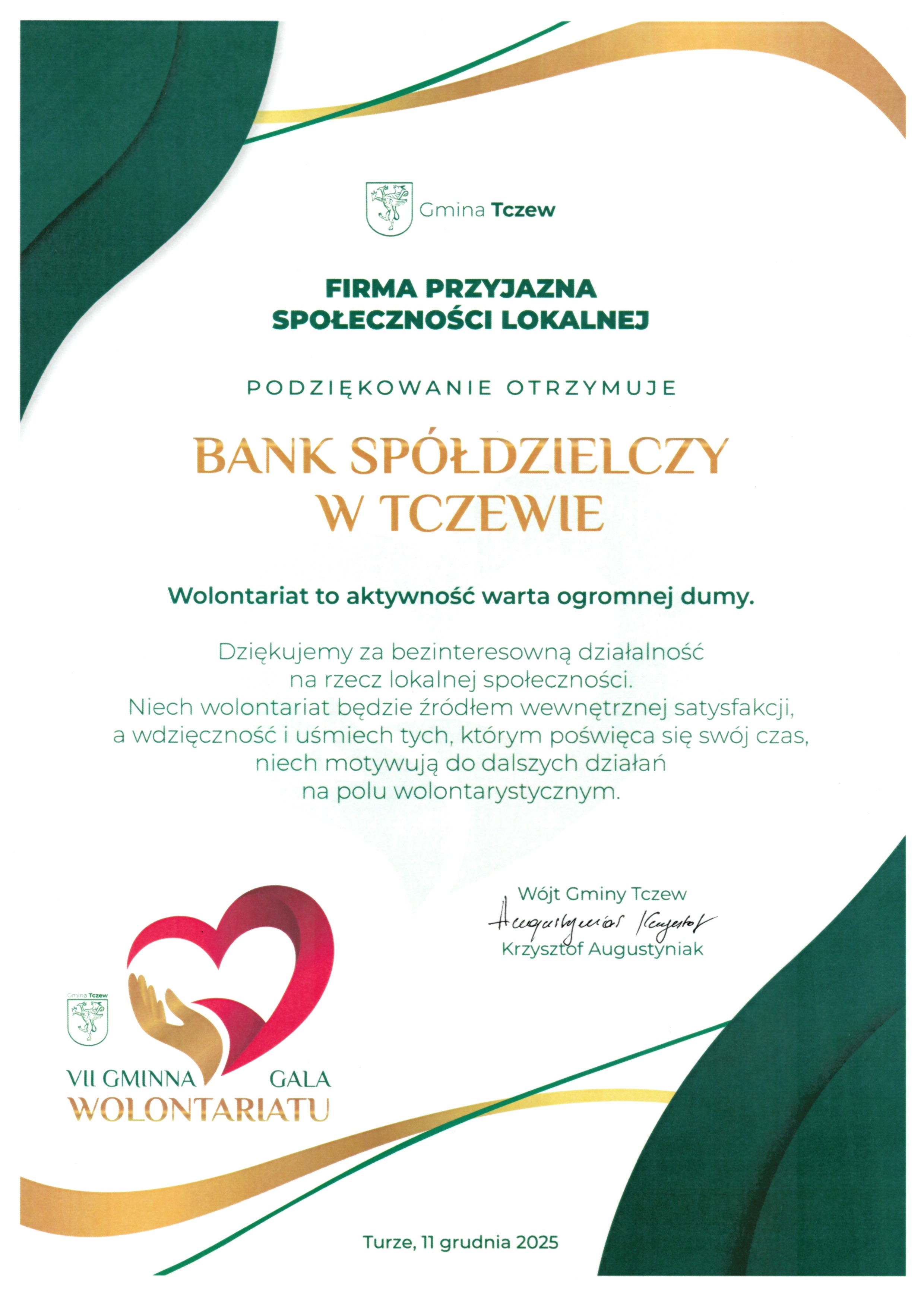 dyplom przyznany firmie na&nbsp;Gali Wolontariatu